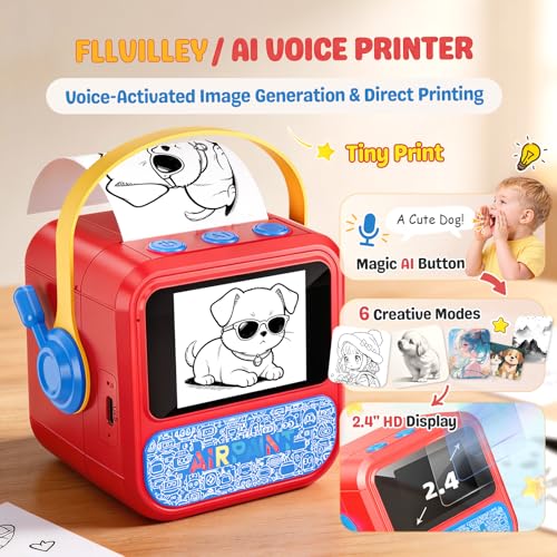FLLVILLEY 3.35" x 2.55" x 3.35" AI Printer 200 DPI Monochrome Thermal Printer
