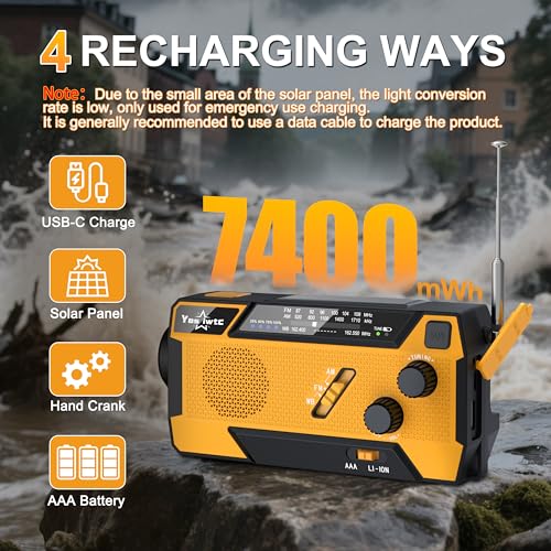 Yesiwtc 7400mWh Hand Crank Emergency Radio Model 090S Analog Portable Weather Device