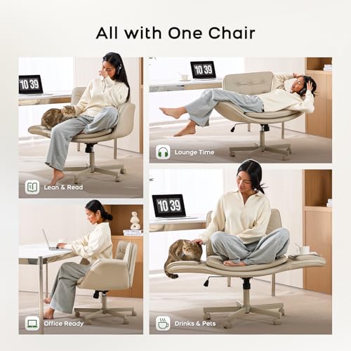 Amseatec LY-8267-CRE-US Office Chair, Adjustable Height, Swivel, Indoor Use, Cream