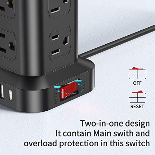 SMALLRT 12 Outlets Model ZYC06 Power Strip Tower with 4 USB Ports