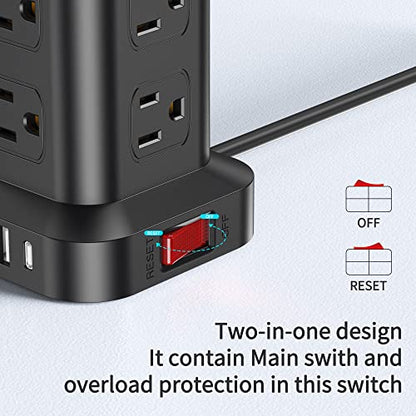 SMALLRT 12 Outlets Model ZYC06 Power Strip Tower with 4 USB Ports