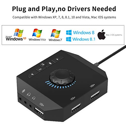 Tendak 3.93ft USB Hub CP-040-BK-Br 5.1 Surround Sound Stereo External Sound Card 48KHz 120dB