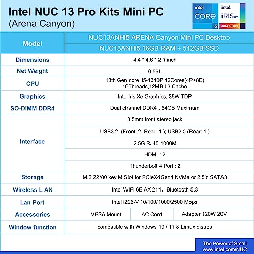 Geekplus NUC 13 Pro NUC13ANHi5 4K UHD Mini PC 16GB DDR4 512GB SSD