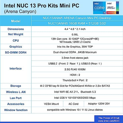 Geekplus NUC 13 Pro NUC13ANHi5 4K UHD Mini PC 16GB DDR4 512GB SSD