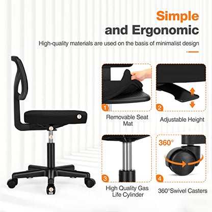 Sweetcrispy Small Office Desk Chair C-2077-BK Adjustable Ergonomic Rolling Design, 250lbs Capacity, Classic Black