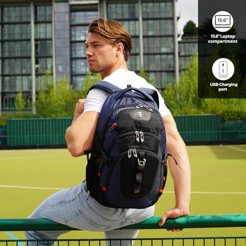 Swissdigital 31L Sd-803 Laptop Backpack Black/Blue Water Repellent 15.6 Inches Standard Laptop Travel