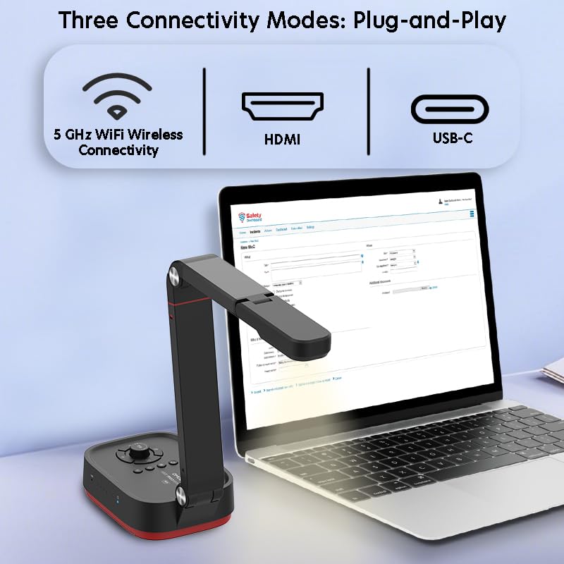 QOMO 4.3 Pounds QPC100W 3840 x 2160 Document Camera, Wi-Fi/HDMI/USB Connectivity, Black