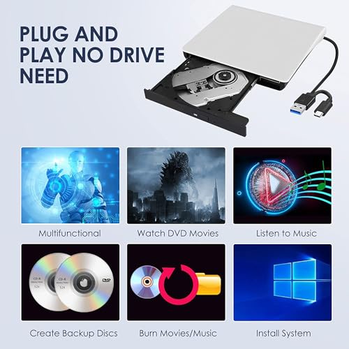 Hcsunfly Ultra Slim External CD/DVD Drive 717981226175