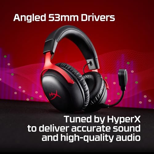 HyperX Wireless Headset A59YZAA, Bluetooth 5.0, 2.4GHz, Battery Life up to 120 Hours, 53mm Dynamic Drivers, Detachable Microphone – Black