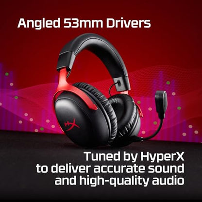 HyperX Wireless Headset A59YZAA, Bluetooth 5.0, 2.4GHz, Battery Life up to 120 Hours, 53mm Dynamic Drivers, Detachable Microphone – Black