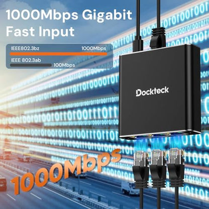 dockteck Ethernet Splitter 1 to 3 1000Mbps USB Powered RJ45 Network Adapter