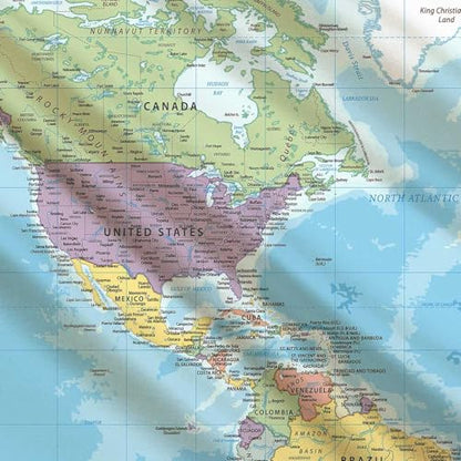 ICTEISOM 60" x 40" Tapestry Wall Hanging, Educational World Map, Fabric, Indoor Use, Rectangular, Unframed, Blue