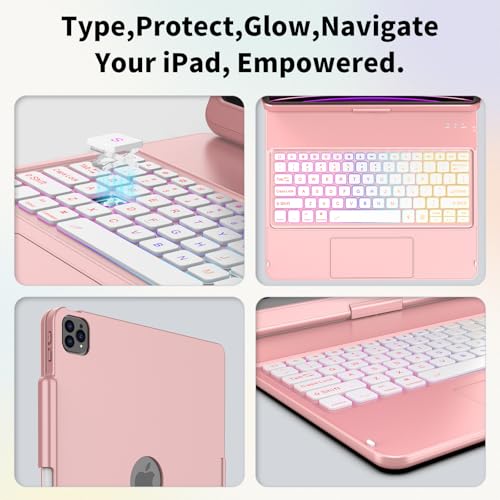 HOTLIFE 360° Rotatable Case for iPad Air 13 inch & iPad Pro 12.9 inch (Multiple Models) | Bluetooth Backlit Keyboard, Multi-Touch Trackpad