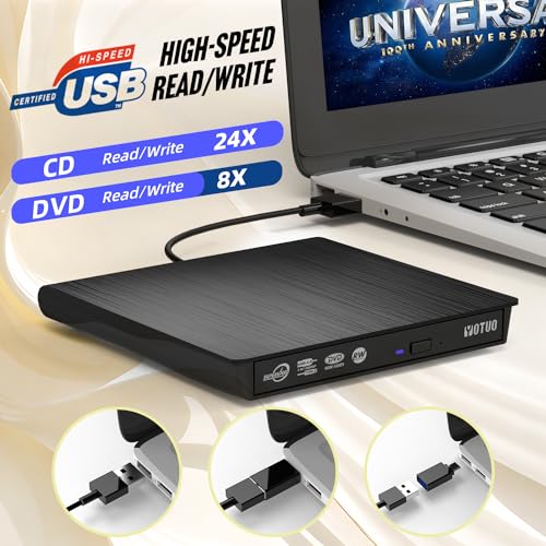 YOTUO Portable USB 3.0 & USB-C External CD/DVD Drive Model IDD029-2