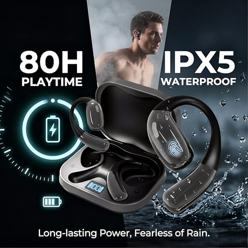 HAUSBELL Bluetooth 5.4 Q16 Earbuds Open Ear Design IPX5 Waterproof Black