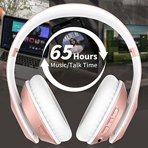 Glynzak WH207A Over Ear Headphones Bluetooth 5.3 Wireless Rose Gold