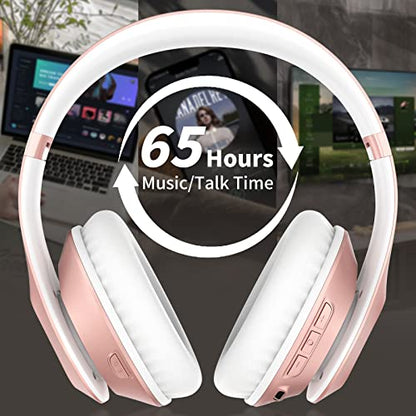 Glynzak WH207A Over Ear Headphones Bluetooth 5.3 Wireless Rose Gold