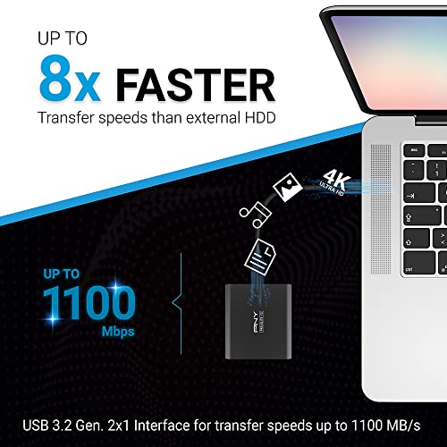PNY 1TB Portable Solid State Drive USB 3.2 Gen 2x1 SSD Model PSD0CS2160-1TB-RB