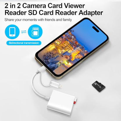 Denlane SD Card Reader Dual Connector Adapter for iPhone/iPad/Mac, USB C & Lightning, Plug & Play, Compatible with Various SD Formats