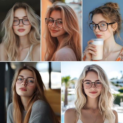 WINTOO 5 Count WTBL012 99% Blue Light Blocking Full Rim Square Glasses