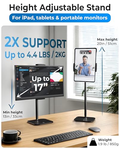COOPER 20" CPR229BLK130 Adjustable Tablet Stand for Desk, Supports Devices up to 4.4lbs, Tabletop Mount, Black