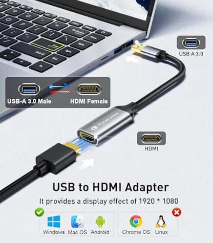 Reborn USB to HDMI Adapter 1080P@60Hz USB 3.0 Male to HDMI Female