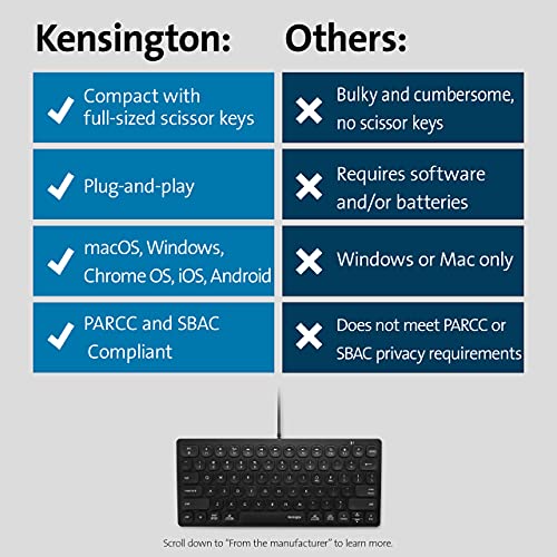 Kensington Compact Wired Keyboard K75505US Compatible with iPad and iPhone, Black