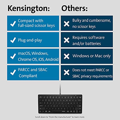 Kensington Compact Wired Keyboard K75505US Compatible with iPad and iPhone, Black