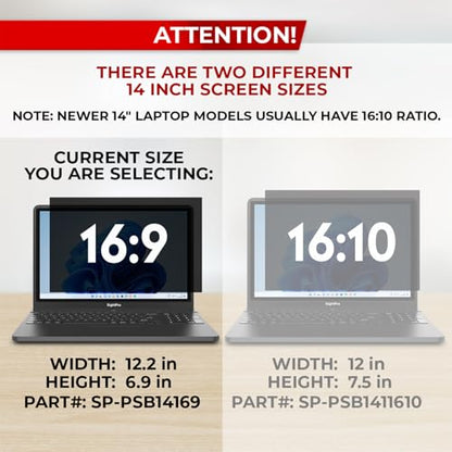 SightPro 14 Inch Laptop Privacy Screen Filter SP-PSB14169 16:9 Non-Magnetic Blackout Filter