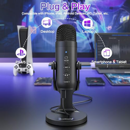 ZealSound K66 Microphone Series External USB Microphone with Lightning and USB-C Connectivity, Noise Cancellation, Volume Control, Gain Control, One-Touch Mute, Echo Adjustment, Unidirectional Polar Pattern