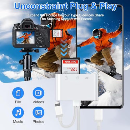 Obcxin SD Card Reader SD/TF/USB C/Lightning Adapter for iPhone, iPad and Type C Devices