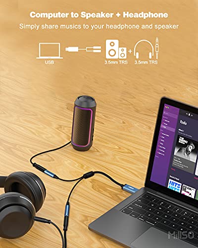 MillSO 1 Feet USB to Dual 3.5mm Audio Jack Adapter MUSB352FHY-30U Stereo Sound Card