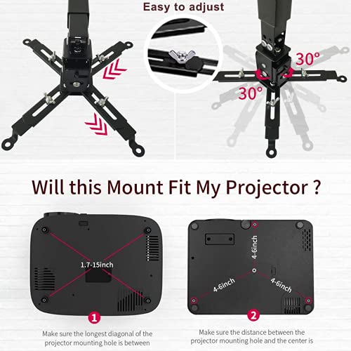 Tonalee Adjustable Projector Mount 4365 - Ceiling/Wall Mount - 2.53 lbs Capacity - Alloy Steel Construction - Waterproof