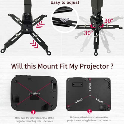 Tonalee Adjustable Projector Mount 4365 - Ceiling/Wall Mount - 2.53 lbs Capacity - Alloy Steel Construction - Waterproof