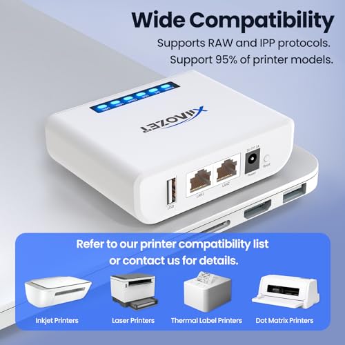 Xiiaozet Wireless Print Server 3.94 x 2.76 x 1.18 inches 8.5 ounces USBポート1つ