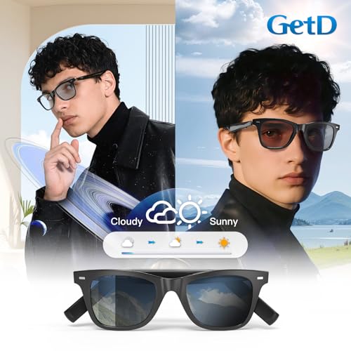 GetD 1 Inch GG13 Smart Glasses with Photochromic Lens - Lightweight Bluetooth Audio Glasses