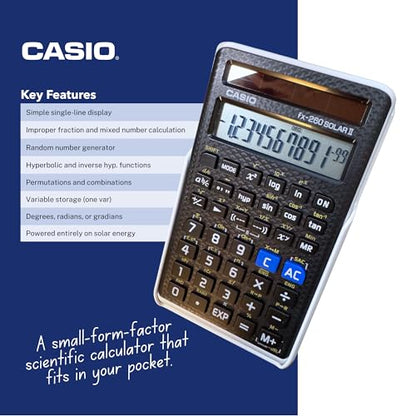 Casio 5" fx-260 SOLARII Scientific Calculator | LCD Display | Compact | Made for Educational Use