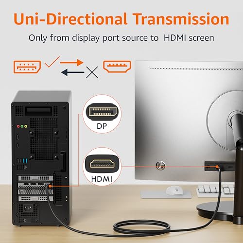 Amazon Basics 3 Foot DisplayPort to HDMI Cable, Uni-Directional, Supports 4K@30Hz