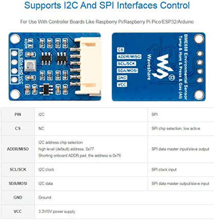 Waveshare 1.06 x 0.78 x 0.11 inches BME688 Environmental Sensor 3.3 Volts ±0.5℃ Digital Compact Device Air Quality Monitor