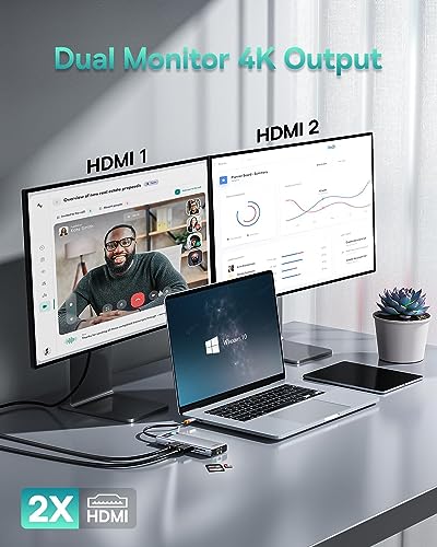 Baseus 5.31" x 1.93" Laptop Docking Station 9-in-1 USB C Hub 2 HDMI 4K@120Hz Dual Monitor 1000Mbps LAN 85W PD