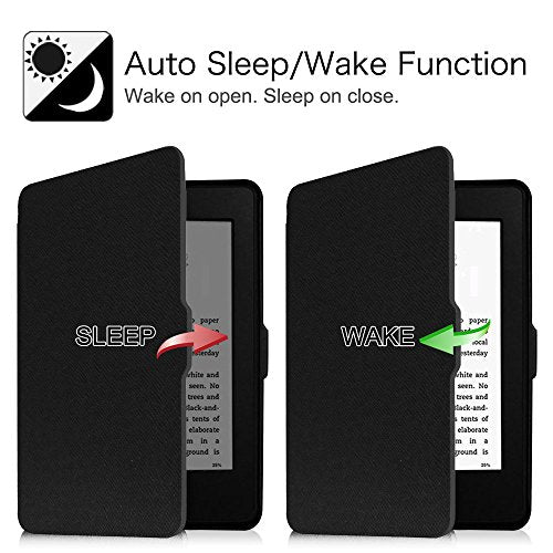 Fintie Slimshell Case for 6" Kindle Paperwhite 2012-2017 Model No. EY21 & DP75SDI - Lightweight Form Factor with Auto Sleep/Wake Functionality - Black