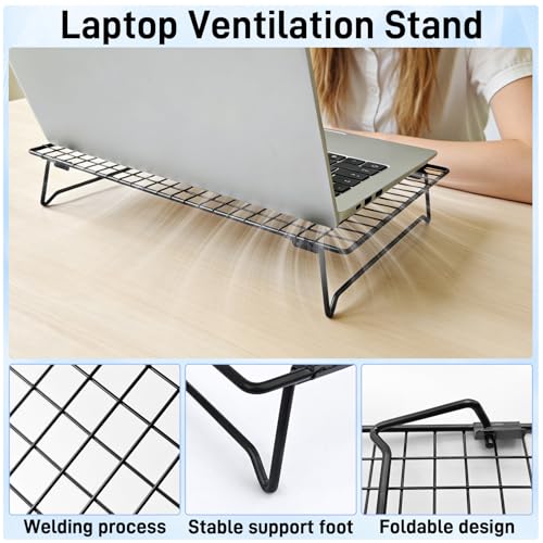 ISYOKE 9.45 x 0.98 x 13.39 Inches Laptop Cooling Pad Stand Adjustable Height Metal Riser for Laptops 10 to 17 Inches