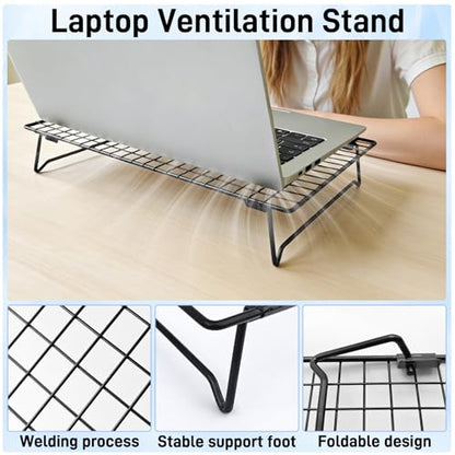 ISYOKE 9.45 x 0.98 x 13.39 Inches Laptop Cooling Pad Stand Adjustable Height Metal Riser for Laptops 10 to 17 Inches