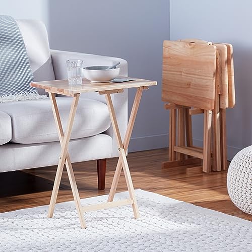 Amazon Basics 15 x 19 x 26 inch Foldable Tray Table Set - Natural Finish - 4-Pack
