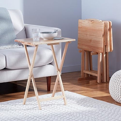 Amazon Basics 15 x 19 x 26 inch Foldable Tray Table Set - Natural Finish - 4-Pack