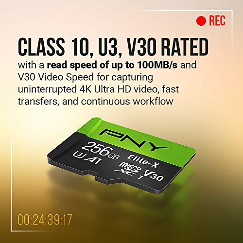 PNY 64GB P-SDU64GX3U3100EX-GE microSDXC Flash Memory Card, 100MB/s Read Speed, Class 10, U3, V30