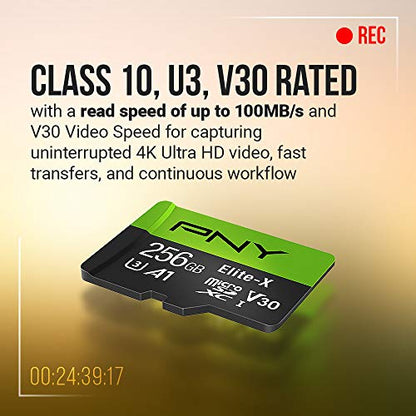 PNY 64GB P-SDU64GX3U3100EX-GE microSDXC Flash Memory Card, 100MB/s Read Speed, Class 10, U3, V30