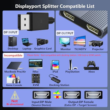 Aibilangose DisplayPort Splitter AIB-DP-01 4K@120Hz