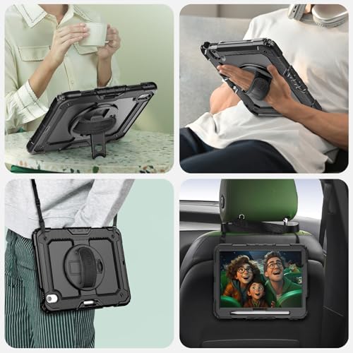 SEYMAC iPad Air 11 Inch Case A3460/A3463/A3266/A3267/A3270/A2902/A2903/A2904, Heavy Duty, Hybrid Polycarbonate, Silicone, Black