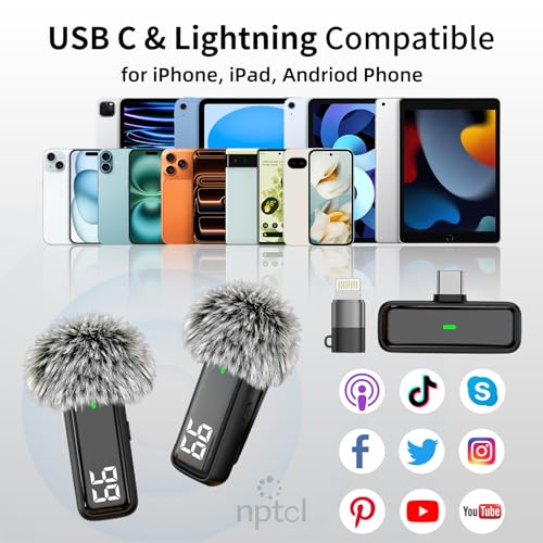 NPTCL Wireless Lavalier Microphone K1 for USB Type-C Smartphones - Omnidirectional, 70 Decibels, Dual Channel, 24-Hour Battery